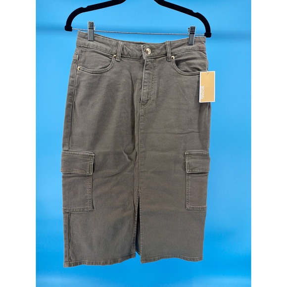 Michael Kors Dresses & Skirts - Michael Kors Cargo Midi Skirt Olive Green Denim Utility Slit Pockets Size 6 NWT